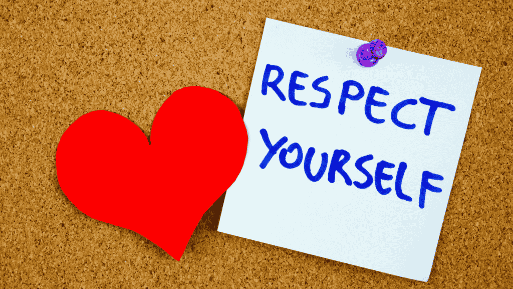 respect yourself note on cork board with heart