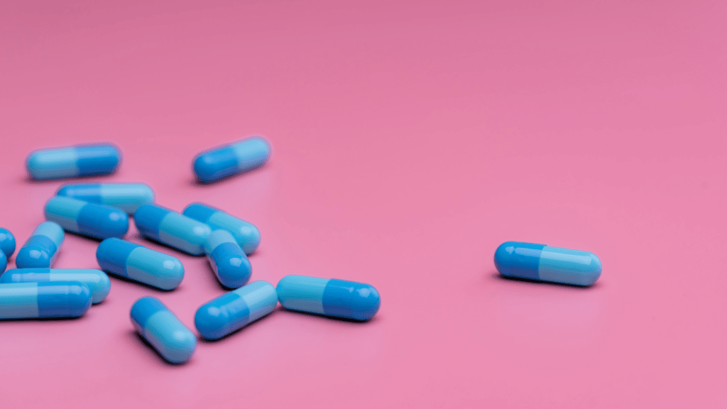 Blue medication capsules